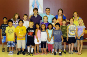 Submitted Photo Youth from the St. Joseph’s Catholic Church of Trenton and the Immaculate Heart of Mary Church in Princeton recently attended the “Totus Tuus” weeklong summer Catholic youth program, which promotes the Catholic faith through evangelization, catechesis, Christian Witness and Eucharistic worship. College students and seminarians from the Kansas Cit-St. Joseph diocese as well as from across the U.S. work with the youth. Those attending included from left, front row, Trent Villacampa, Jonin Villacampa, Landon Krohn, Angel Felix, Azenith Ybanez, Astrid Soriano, Lyle Malinao; middle row, David Felix, Alexa Owen, Robert Urich, Ada Fox, Allison Higgins, Levi Johnson, Rebecca Urich, Lauren Krohn; back row, team leaders Wes McKellar, Garrett Meyer, Kimberly Weiland and Bridgett Hansen.
