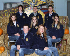 Photo Courtesy of Trenton FFA The Trenton FFA chapter held its annual Barnwarming on Saturday, Nov. 9. Crowned as the 2013 Barnwarming King and Queen were seniors Aaron Herring and Breilly Roy.  The FFA Chapter collected several canned food items for the local food pantry. Over 135 students attended. Several traditional games were played and many participated in linedancing. Trenton Coca-Cola and K&W Popcorn donated refreshments. Royalty pictured are, from left, front row, Seth Reeter, Mariah Fox; middle row, Karley McCollum, Brielly Roy, Michaela Jaycox; back row, Derek Stimpson, Aaron Herring and Adam Kirby. 