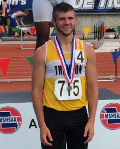 R-T Photo/Kris Ockenfels Trenton’s Charlie Hoffman, the boys track team’s only representative at the state track meet, brought home the school’s lone medal, placing eighth in the 800-meter run with a time of 1:57.69.