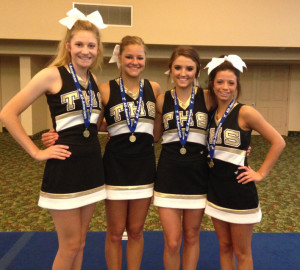 Four members of the THS Cheer Squad earned All-American  honors at the UCA Cheer Camp held at the Lake of the Ozarks. They included, from left, Sheridan Jamvold, Ayron Osborn, Payton Guile and Kerena Girardin. Three of the seniors were asked to try out to be on the UCA staff next year, including Payton Guile, Sheridan Jamvold and Ayron Osborn.