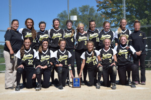 R-T Photo/Christy Tolson Members of the Hamilton Tournament-winning Trenton Middle School softball team include, from left, front row, Kennedy Norton, Haley Kidd, McKayla Blackburn, Mykah Hurley, Ainsley Tolson, Sara Spencer; back row, Coach Taron Loyd, Salem Croy, Maycie Mayfield, Sidney Lynch, Taylor Richman, McKenna Dolan, Sarah Jordan, Werthen Gass, Lexi Whitaker and Assistant Coach Kim Suttenfield. 