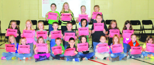 R-T Photo/Ronda Lickteig Rissler Elementary School students earning the Behavior Award for the first quarter include, from left, front row, kindergarten students Sarai Birkhead, Gavin Bundridge, Lillian Golden, Aiden Gott, Caleb Ray; first graders Kaidence Griffith, Myles Griffin, Ava Windholz, Quincy Kennedy, Tabitha Jones; second row, second graders Gabby Griffin, Reece Weldon, Nadia White, Logan Wilson, Riley Gott; third graders Jordan Dyson, Gavin Cagle, Tymberlyn White, Megan George; back row, fourth graders Mikensy Golden, Faith Lee, Juliet Schmadeke and Ian Elbert. Not pictured is Zachary Carner.