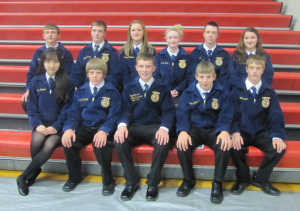 Submitted Photo On Oct. 15, 11 Grundy R-5 FFA members attended the 2014 Area 2 Greenhand Initiation Ceremony held at the Gallatin High School. During the ceremony, 10 of the Grundy R-5 FFA members received their Greenhand FFA Degrees. Brock Larson, the Area 3 state vice president, ended the ceremony with inspiring words telling the newly awarded greenhand degree members to take risks and set high goals in their FFA careers. Greenhand degree recipients include, from left, front row, Jearl Ji, Carter Searcy, Brock Larson (Area 3 State VP), Jonathon Stimpson, Cayden Bowe; back row, Austin Eckert, Dakota Hill, Madyson Williams, Brianna Allen, Braiden Turpin and Amy Torrey. (Picture and article by Matana Munday, co-reporter.)