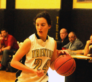 R-T Photo/Seth Herrold Claire Utley dribbles down the sideline during the Trenton freshman girls’ 37-15 win over Cameron on Tuesday night. Utley led the Lady Bulldogs with 14 points in the game.