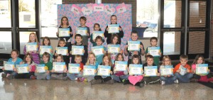  R-T Photo/Seth Herrold  Students at Rissler Elementary School have been honored with the Terrific Kid Award, selected for demonstrating the character trait of “honesty.” The award is given each month by the Trenton Kiwanis Club and Hardee’s of Trenton. Those recognized include, from left, front row, kindergarten students Zaylea Phillips, Madison Briggs, Xzavier Berry, Kate Jenkerson, Bentley Kitchen; first graders Elexyss Miller, Ava Windholz, Trinity Thomas, Katy Simpson, Lorenzo Sullivan, Leola Renshaw, Kale Batson, Tabitha Jones; second row, second graders Layni Walker, Ella Kennebeck, Lane Holcomb, Brock George; third graders Caleb Roettgen, Lily Patterson, Cayden Spears, Brayden Hughs; back row, fourth graders Ally Moore, Ian Elbert, Zoie McGowan, Eliana Cowling.  Not pictured is second grader Samantha Hoselton. 