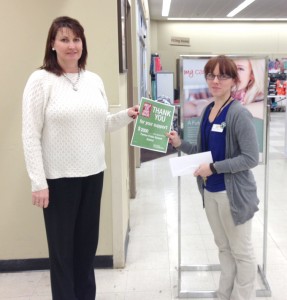 ShopKo of Trenton and the ShopKo Foundation has made a $2,000 contribution to the Trenton R-9 School District to assist with the school’s technology efforts. Pictured are, from left, R-9 Superintendent Becky Albrecht and Emily Bowman, assistant manager.