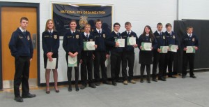 Photo Courtesy of Grundy R-5 FFA Awards and honors were presented to Grundy R-5 FFA members during Thursday night’s FFA Banquet. Receiving the Greenhand Degree were, from left, Braiden Turpin, Madyson Williams, Zoe Littleton, Cayden Bowe, Dakota Hill, Tyler Stiles, Austin Eckert, Amy Torrey, Jonathon Stimpson, Mann Pittman and Carter Searcy.