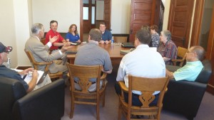 Submitted Photo The North Central Missouri Business Facilitation Group met in Gallatin recently and was joined by State Rep. Jay Eggleston. Rep. Eggleston expressed his interest in supporting small businesses throughout his district. NCMBF represents six counties in central Missouri and its goal is to enhance entrepreneurial opportunities within the six counties.  NCMBF has been supported by the Northwest Missouri Enterprise Facilitation. This group has supported hundreds of businesses in the furthermost northwest corner of Missouri and has made a dramatic impact in rural Missouri’s economy. The immediate, short-term goals for the NCMBF is to raise funds to train the directors and facilitator to begin efforts in forming a resource board, to initiate efforts to  encourage new small businesses in rural north central Missouri and to support existing small businesses to flourish. Anyone interested in receiving information regarding this organization is encouraged to call Duane Kohlstaedt of Farmers State Bank at Cameron, Trenton Community Developer Ralph Boots or North Central Missouri College President Dr. Neil Nuttall. 