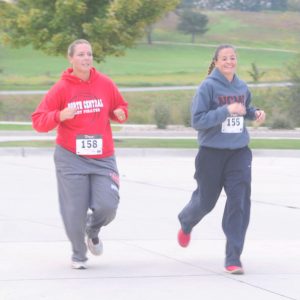 R-T Photo/Wendell Lenhart Runners and walkers were out enforce at the annual Wright Run on Saturday morning. Among the participants in the 5K/10K event were North Central Missouri College women’s head basketball coach Jenni Croy, at left, and assistant coach Lesli Collins. Money raised from the event will be used to help purchase equipment and make improvements at Wright Memorial Hospital.